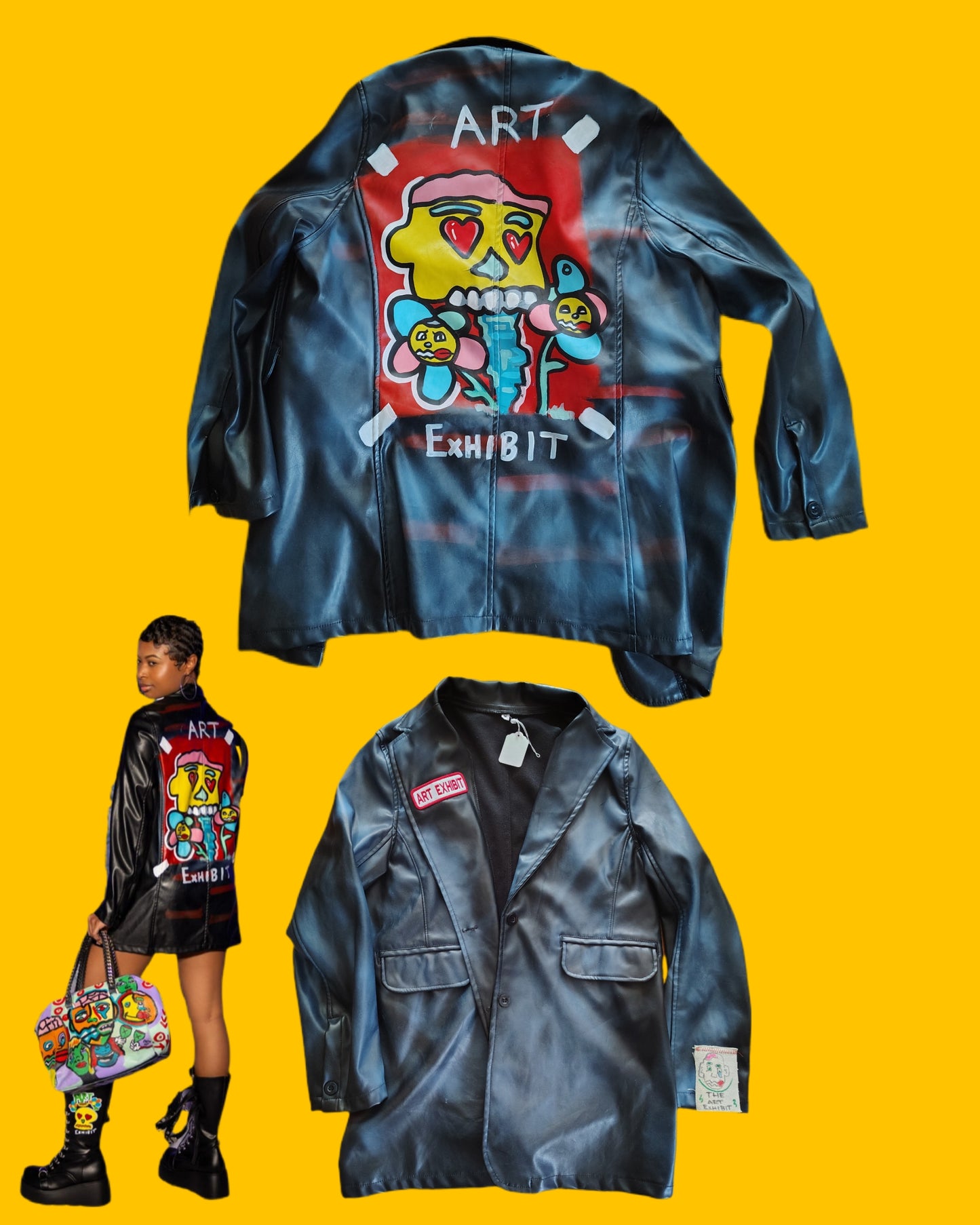 The Art Exhibit Floral and Skull leather Trench(m)