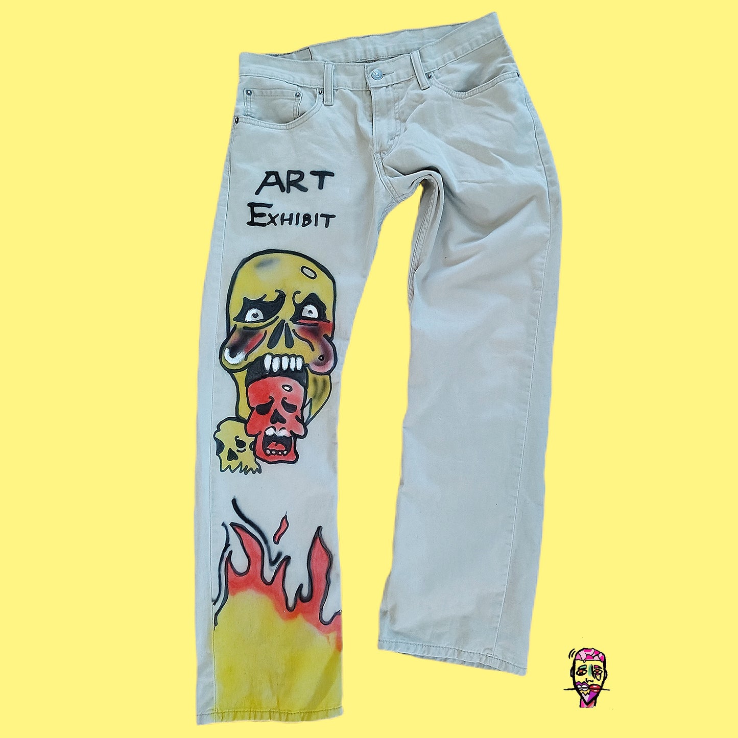 Skull and Flame Khaki denim
