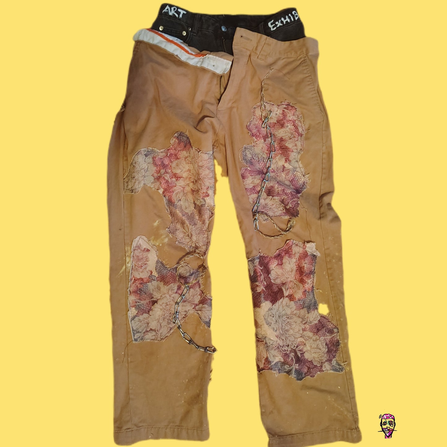 The Art Exhibit Double waist floral chain cargo(28in)