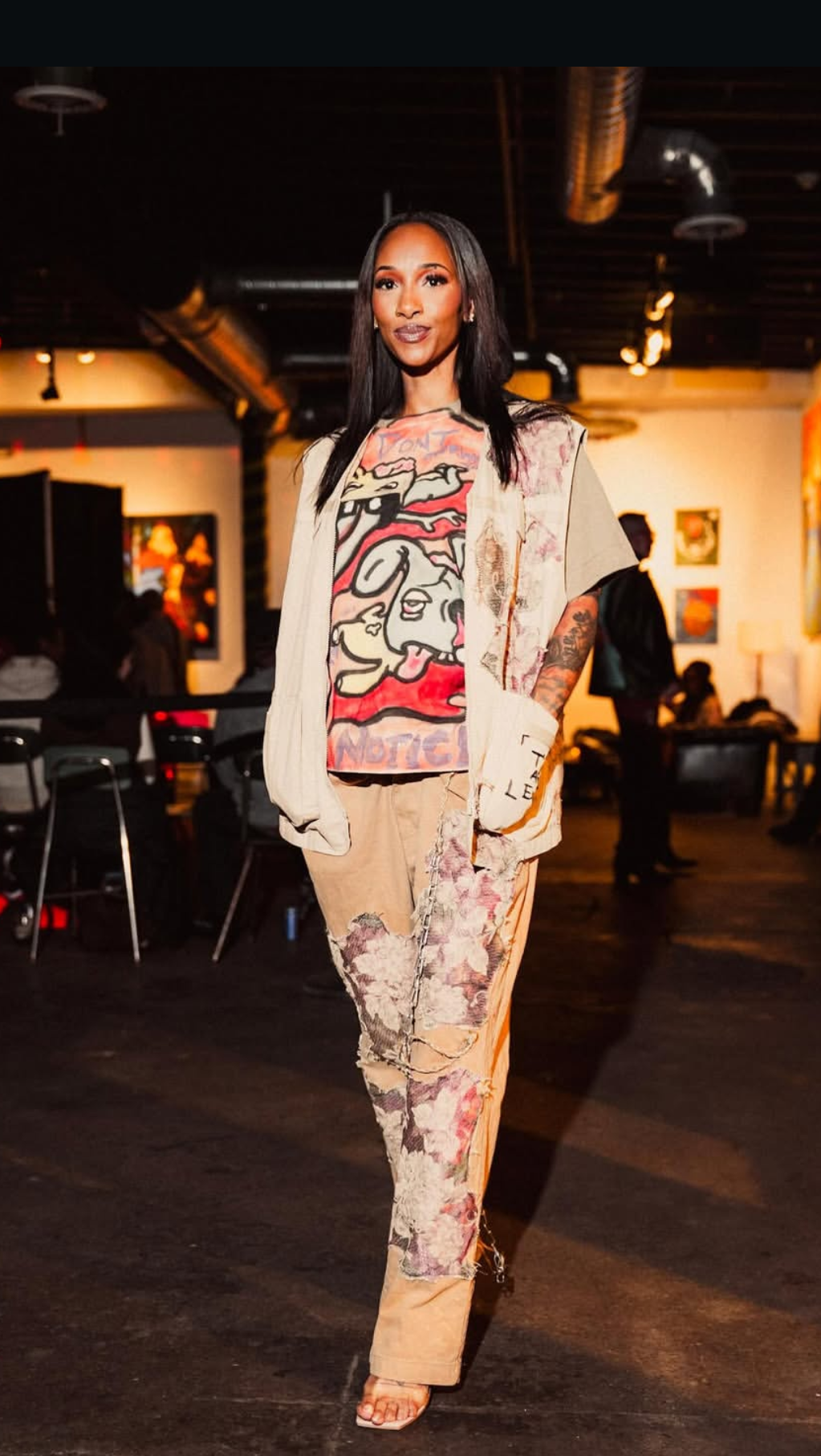 The Art Exhibit Double waist floral chain cargo(28in)