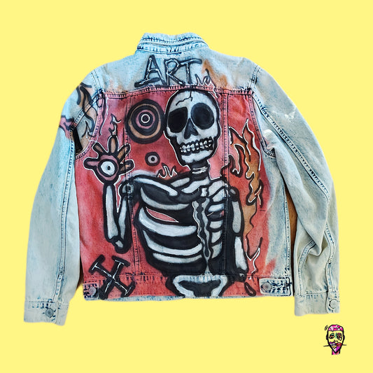 Hand of Flame Skull Jean Jacket(L)