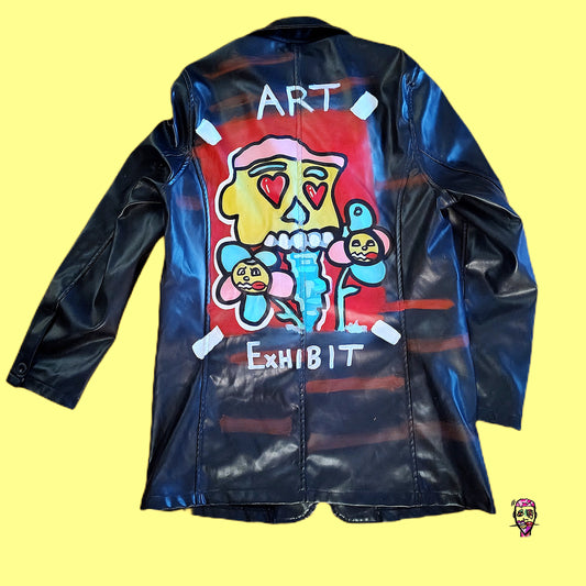 The Art Exhibit Floral and Skull leather Trench(m)